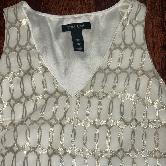 White House Black Market White Ivory Silk Sleeveless Blouse With Design XS - Picture 2 of 10
